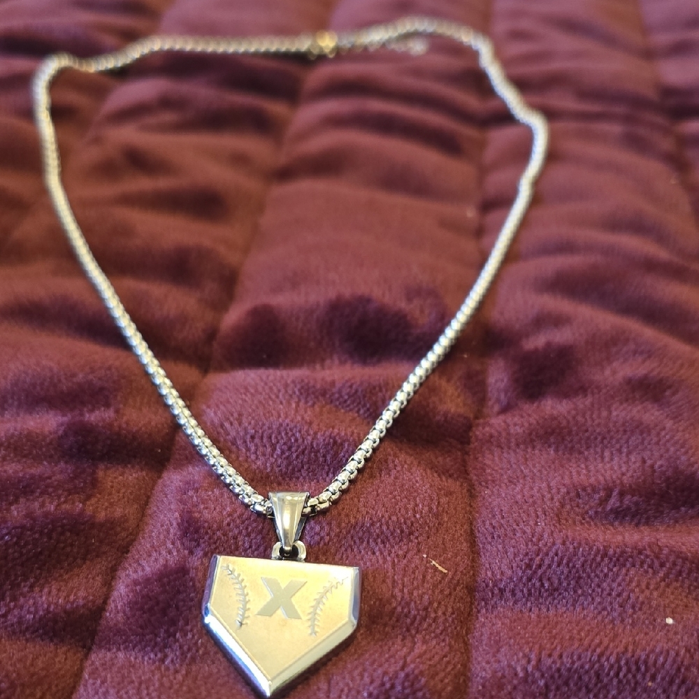 Silver Baseball Pendant Necklace